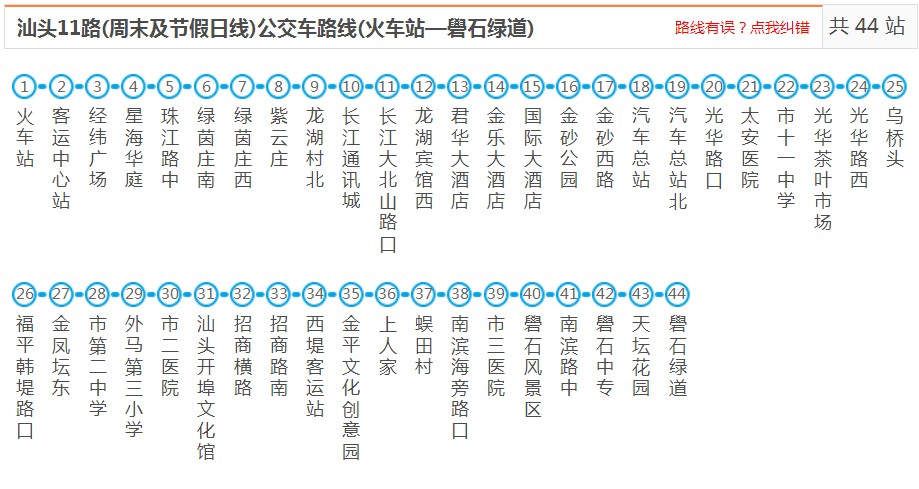 汕头11路（周末及节假日）_汕头11路（周末及节假日）公交车路线