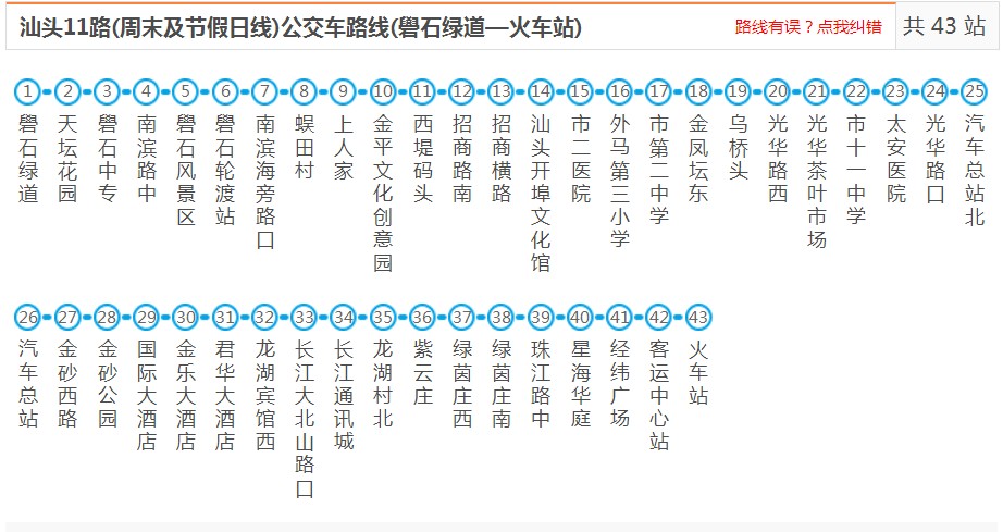 汕头11路（周末及节假日）_汕头11路（周末及节假日）公交车路线