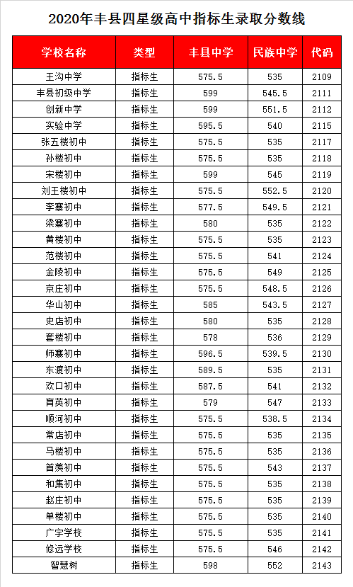 徐州丰县民族中学录取分数线2020